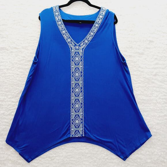 Adrianna Papell Tops - Tunic Tank Top Size 3X Royal Blue Adrianna Papell Embroidered Quiet Luxury Siren